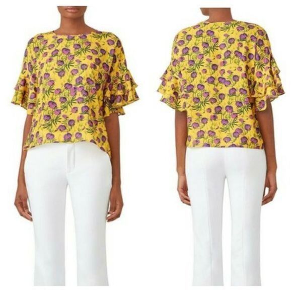 Delfi Yellow Floral Ruffle Sleeve Blouse - Picture 2 of 7